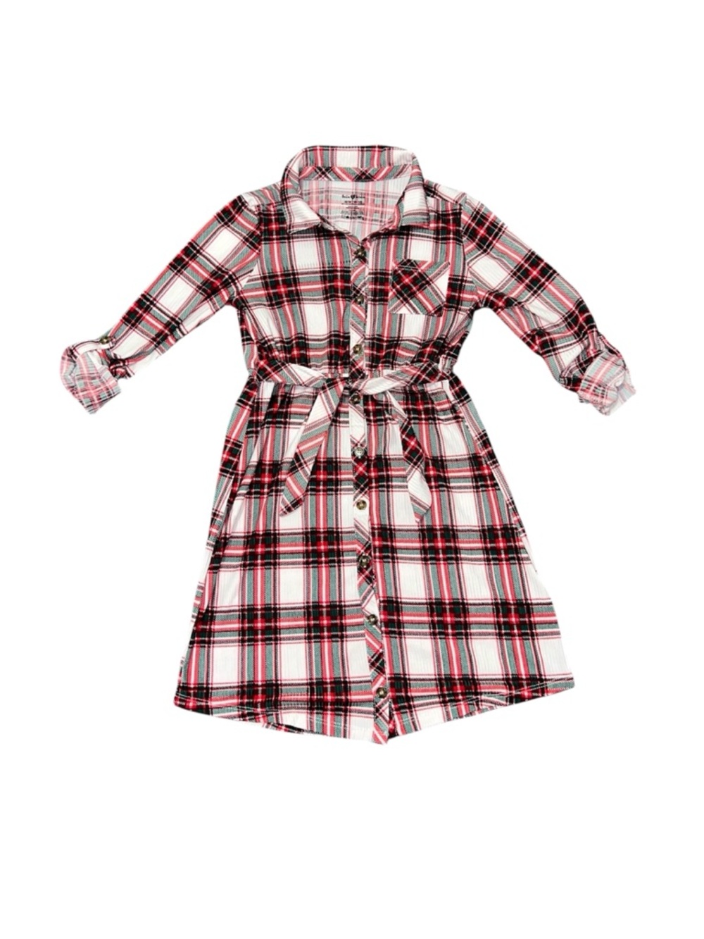 Bella & Birdie Kids Girls Size Medium 10-12 Red, White And Green Tartan Dress